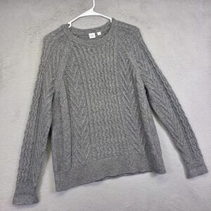 Gap Sweater Womens L Gray Raglan‎ Crew Neck Cable Knit Ribbed Fisherman Timeless